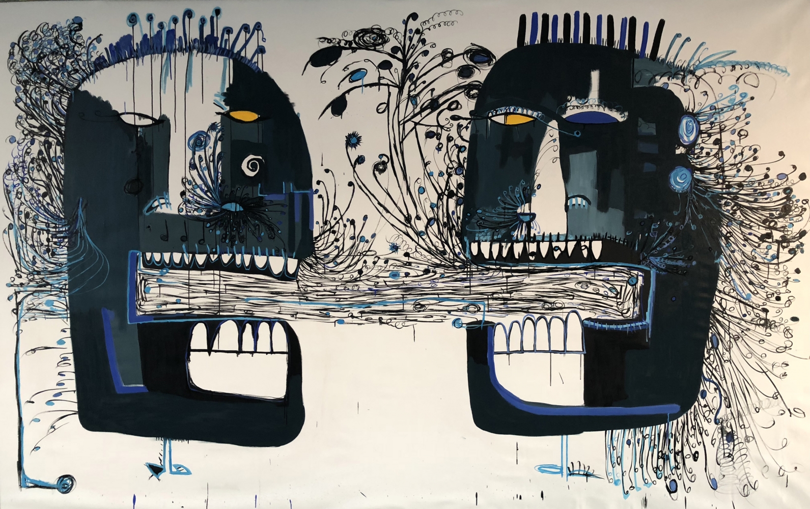 Fernanda Lavera, The Mind of Men II, 2018, Acrylic on canvas, 79 x 126 inches, Graffiti and Street Art for Sale at Manolis Projects Art Gallery, Miami, Fl