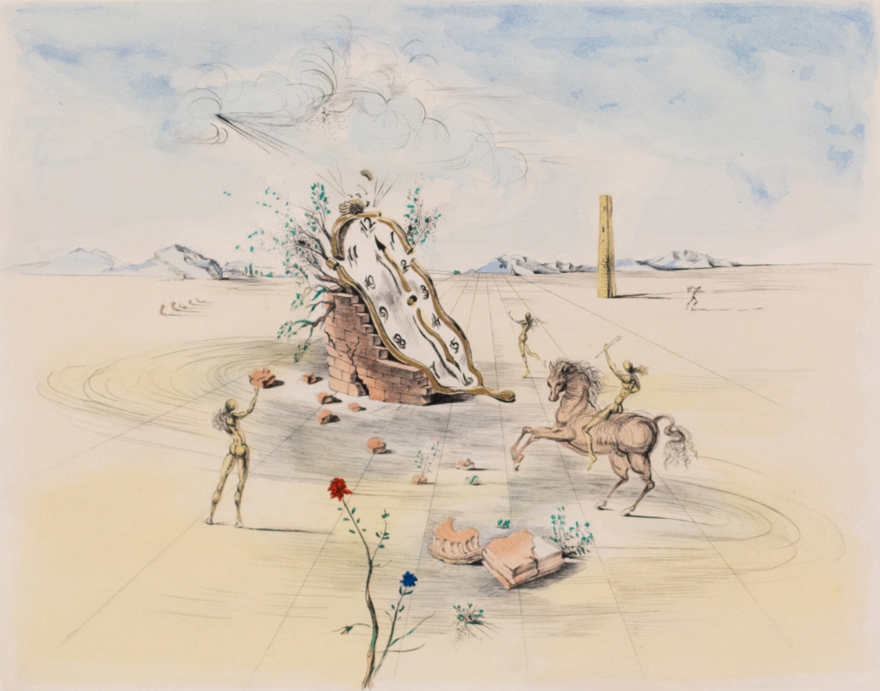 Salvador Dali, Cosmic Horseman, 1982, Color Lithograph on paper, 19.25 x 21.25 inches, Frame size-30.25 x 32.25 inches, Edition 168 of 300, Salvador Dali signed prints, Salvador Dali Prints for sale