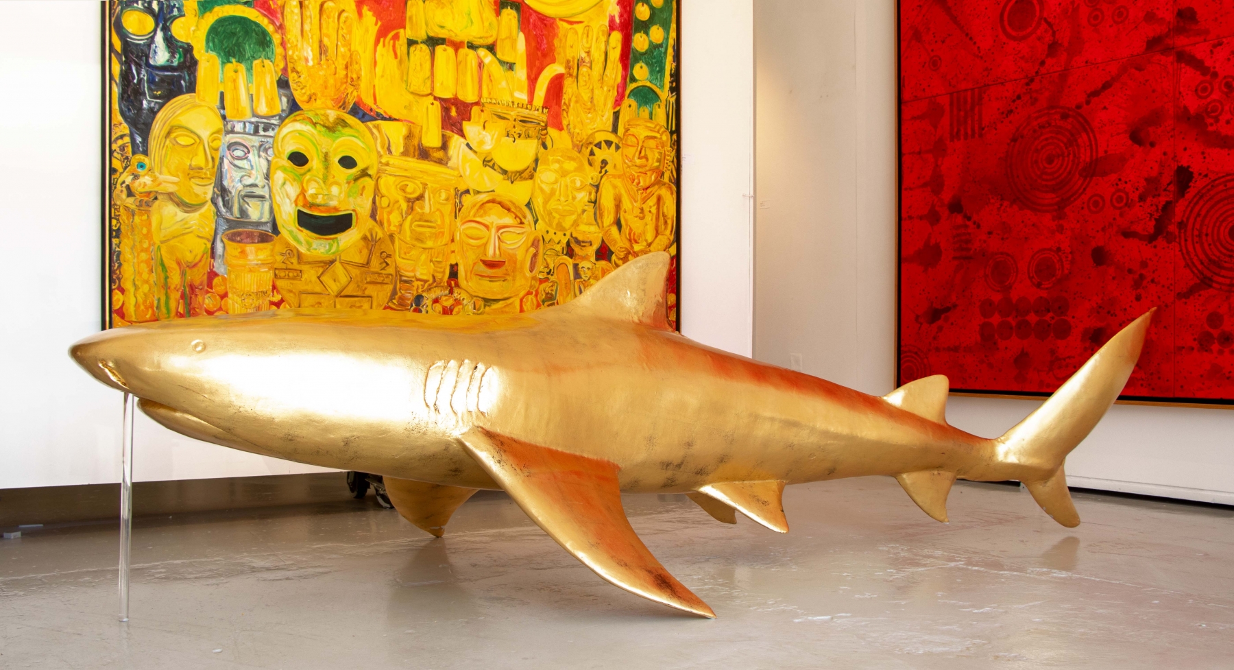 Hamilton Aguiar, Shark (Large), 2015, Gold Leaf on Architectural Styrofoam, 40h x 154w x 58d inches