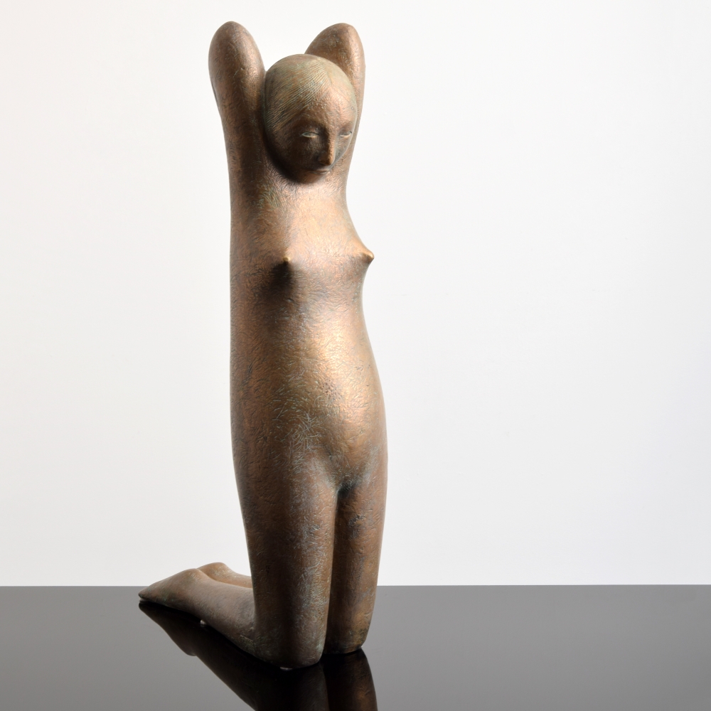 Hugo Robus, Bronze Sculpture of Woman, 32h x 17w x 9.5d inches, 1960s