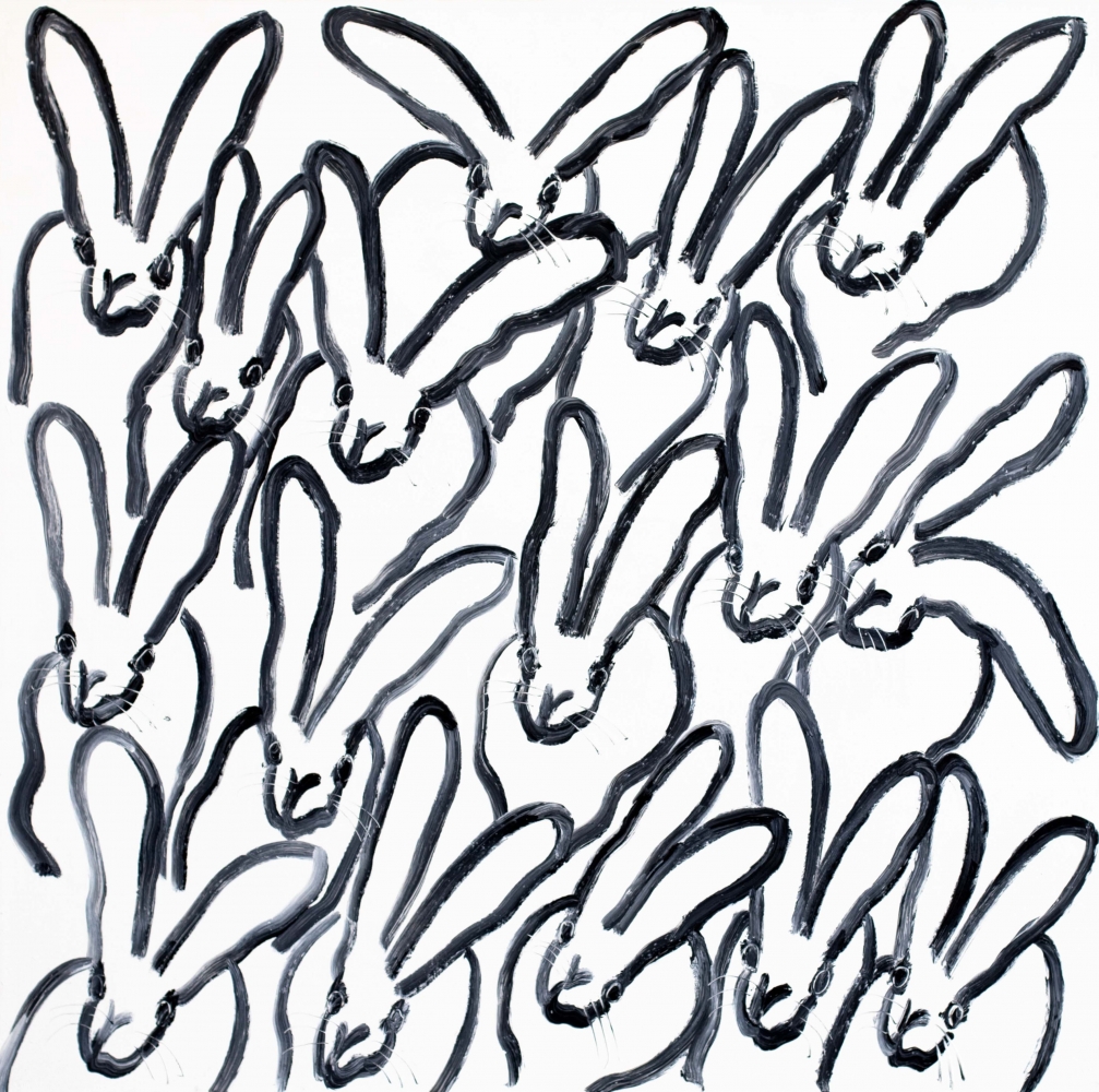 Hunt Slonem, Hutch (Bunnies), 2021, oil on canvas, 48 x 48 inches, hunt slonem bunnies for sale
