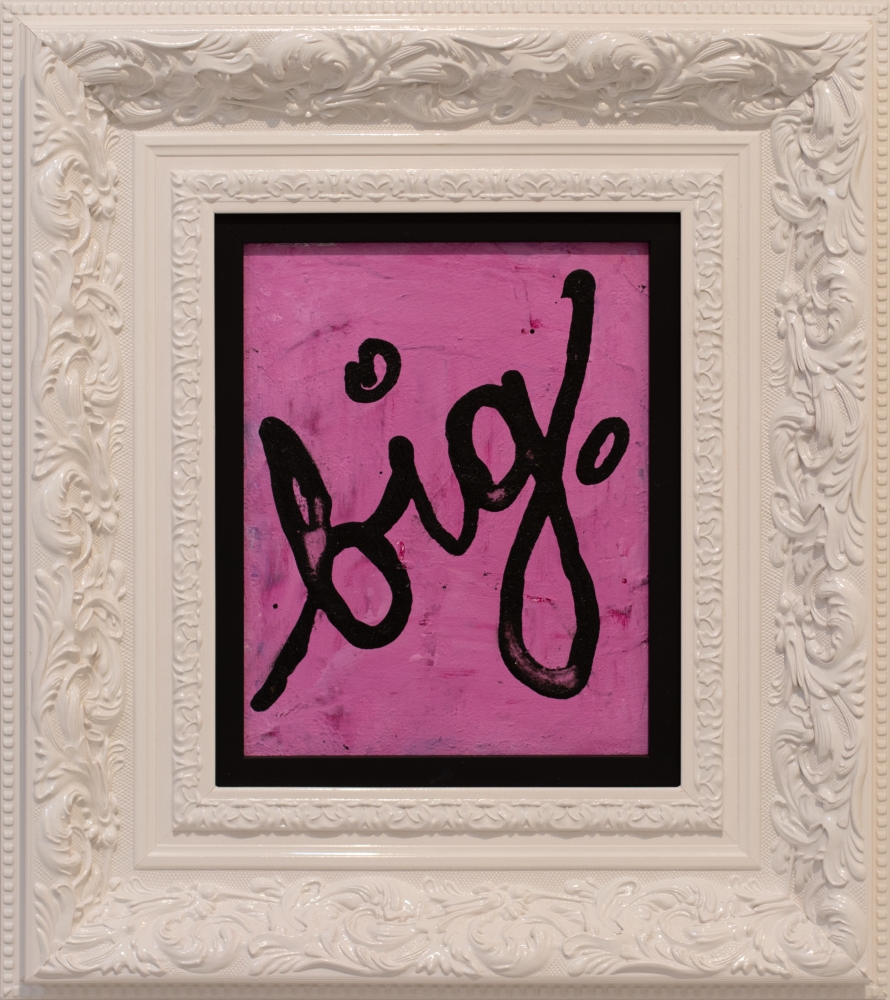 Maite Nobo, big. (pink), 2021, Mixed-media on board in white frame, 10 x 8 inches