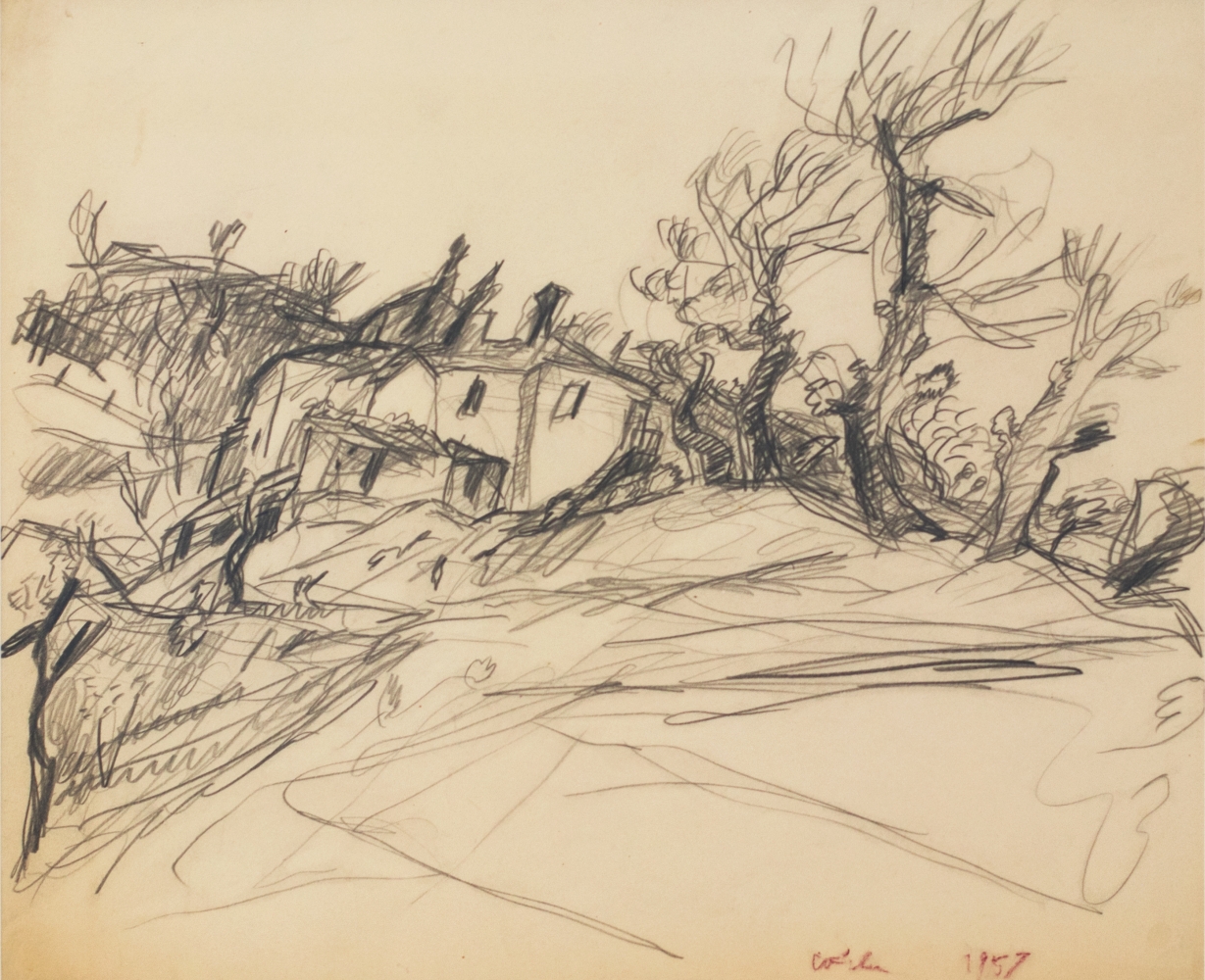 Wolf Kahn, In Tuscany, 1957, Pencil on paper, 14 x 17 inches, Wolf Kahn art for sale, Wolf Kahn Drawings