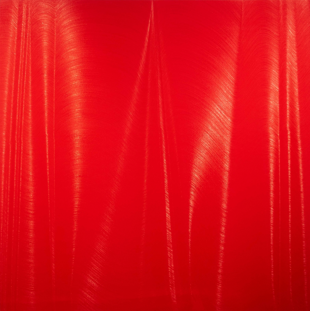 Hamilton Aguiar, Optical(Red), 2022, Oil on canvas, 70 x 70 inches, Large abstract wall art for sale