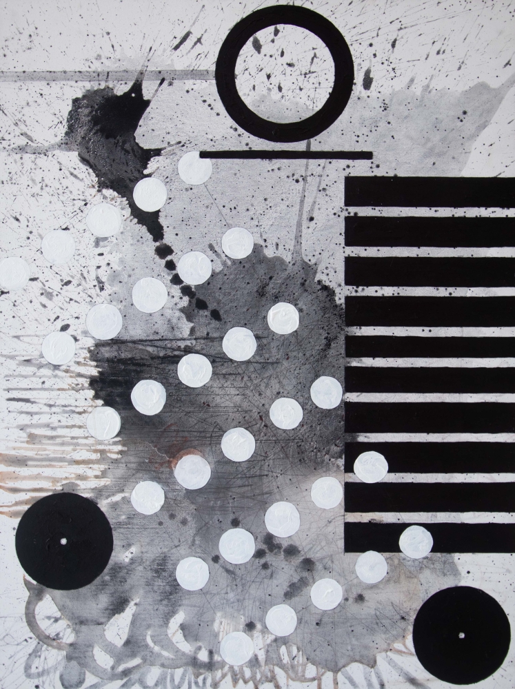 J. Steven Manolis' Black and white abstract wall art, "Black and White ’22 II," 2022, Acrylic on canvas, 40 x 30 inches, available for sale at manolis projects gallery, Miami, Florida