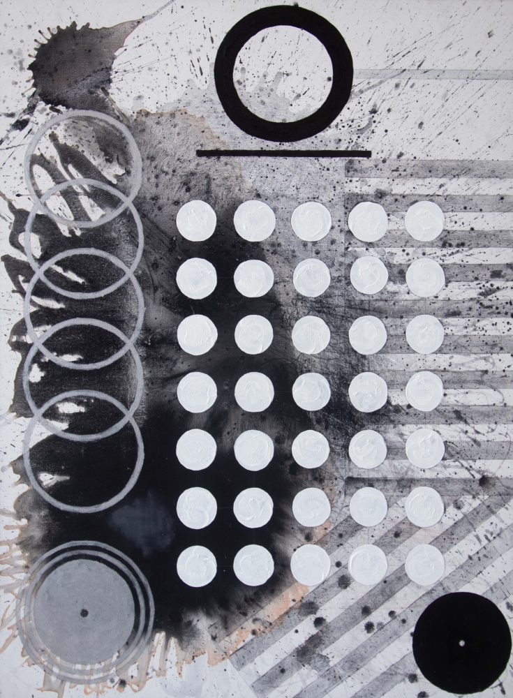 J. Steven Manolis' Black and white abstract wall art, "Black and White ’22 III," 2022, Acrylic on canvas, 40 x 30 inches, available for sale at manolis projects gallery, Miami, Florida