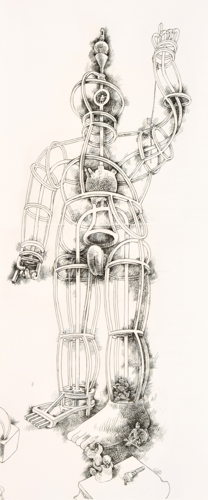 Tom Otterness, Giant AP 10/10, 1994, engraving & drypoint printed from 2 copper plates, 78 x 31 inches