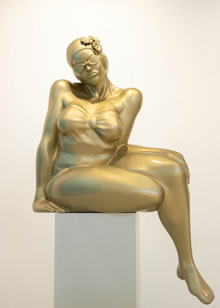 Didier Audrat, TALIMA-Gold, Female Sculpture, 2020, Mixed Polymer Sculpture, 50h x 32w x 26d inches, Art Sculptures for Sale