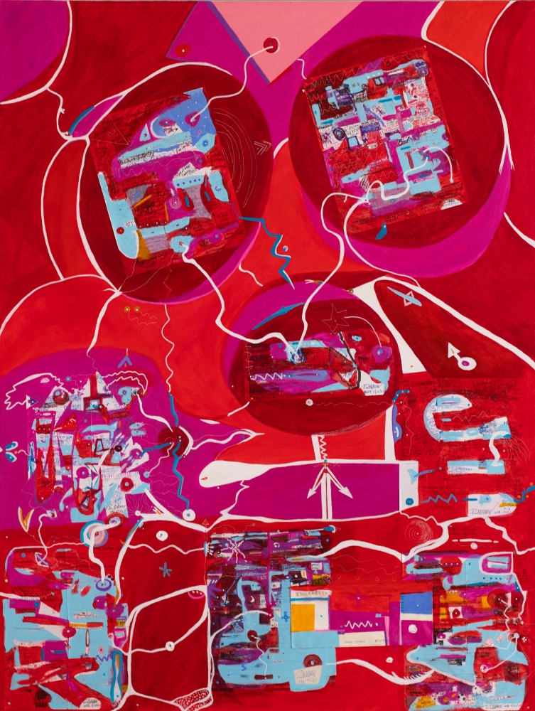 Ron Burkhardt, Inner Synapses of Silicon Valley, 2022, Acrylic on canvas, 40 x 30 inches, notism art