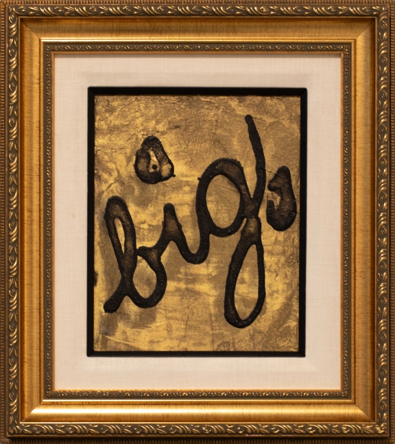 Maite Nobo, big. (gold), 2021, Mixed-media on wood in vintage frame, 10 x 8 inches