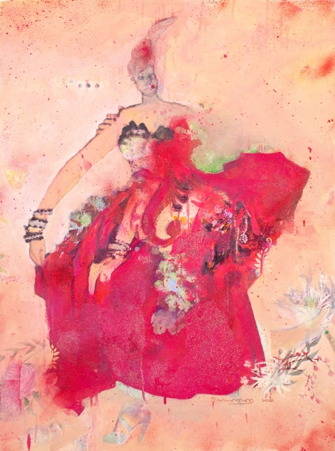 Bruce Helander, Red Dress, 2022, Mixed media on canvas, 40 x 30 inches