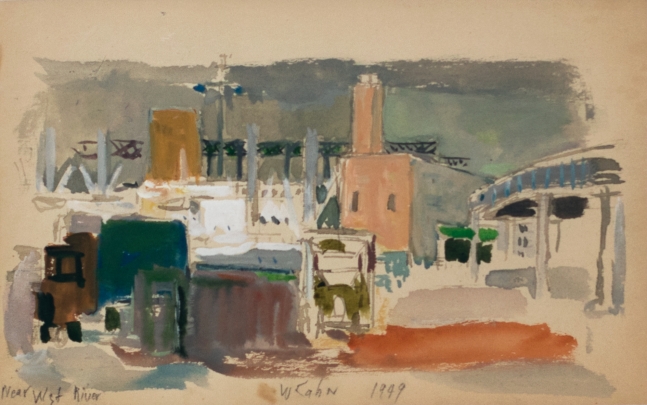 Wolf Kahn, Near the West River, 1949, Watercolor on paper, 5.5 x 8.5 inches, Wolf Kahn art for sale, Wolf Kahn watercolors