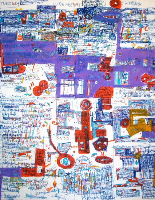 Ron Burkhardt, NOTISM- "BlackList" 2021. Acrylic, Oil, Pen & Ink and Archival Inks on Canvas. 50 x 39 inches