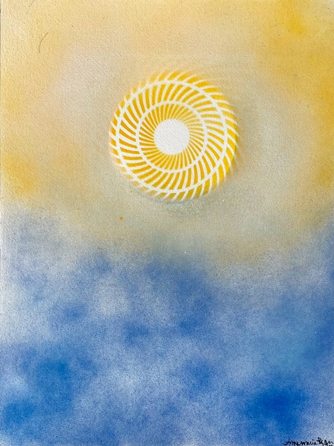 Annemarie Ryan’s Blue & Yellow Abstract painting for the Ritz Carlton, South Beach, "Sun-Water-Sky 2," 2022, Watercolor & Vitreous Acrylic on paper, 16 x 12 inches