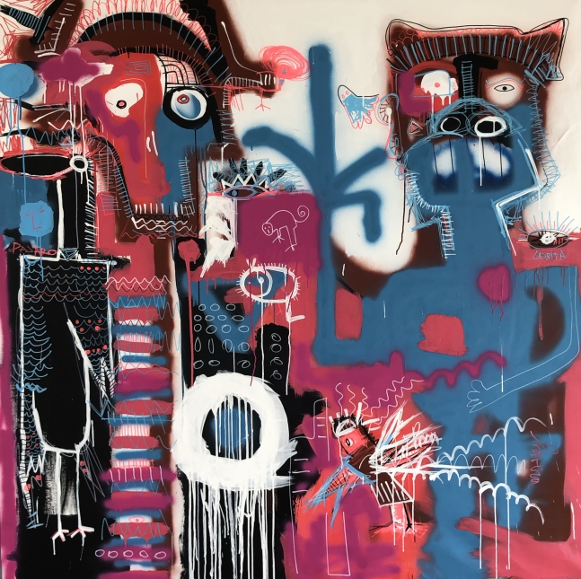 Fernanda Lavera, Funeral, 2021, Acrylic on canvas, 71 x 71 inches, Graffiti and Street Art for Sale at Manolis Projects Art Gallery