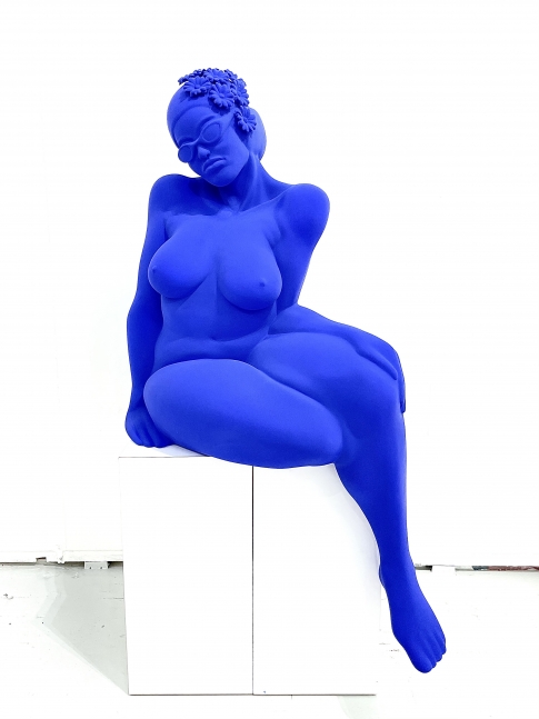 Didier Audrat, TALIMA-Yves Klein Blue, Female sculpture, 2020, Mixed Polymer sculpture, 50h x 32w x 26d inches, Art Sculptures for sale