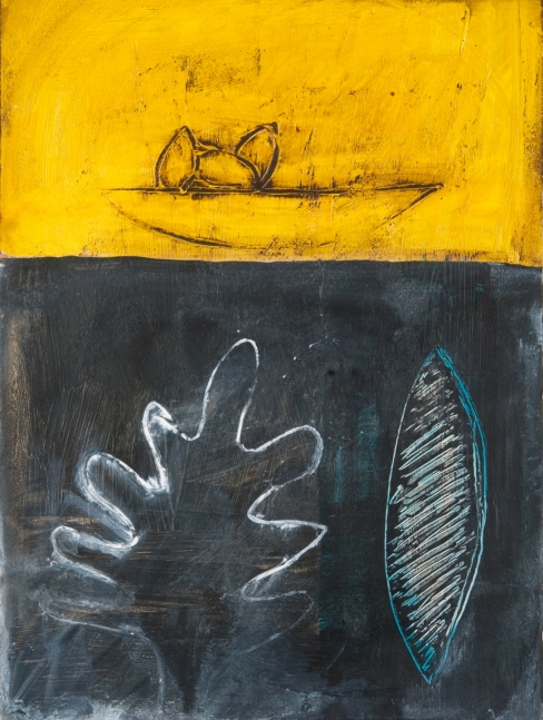 Connie Lloveras, Three Seeds in Boat, Leaf and Eclipse, 2014,  Mixed-Media on paper, 30 x 22 inches