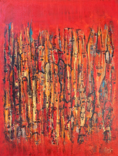 Anja Wulf, Totem, 2022, Mixed media on canvas, 40 x 30 inches