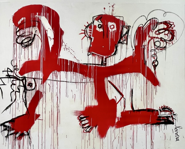 Fernanda Lavera, Danza con el Diablo, 2019, acrylic painting on canvas, graffiti and street art For sale at Manolis Projects Gallery, Miami. FL