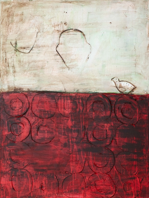 Connie Lloveras, Face Silhouettes, Bird & Red Circles, 2022, Mixed media on canvas, 40 x 30 inches, cuban wall art for sale