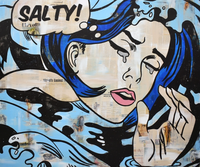 Jojo Anavim. Salty!, Acrylic, collage and Diamond Dust on canvas, 60 x 72 inches