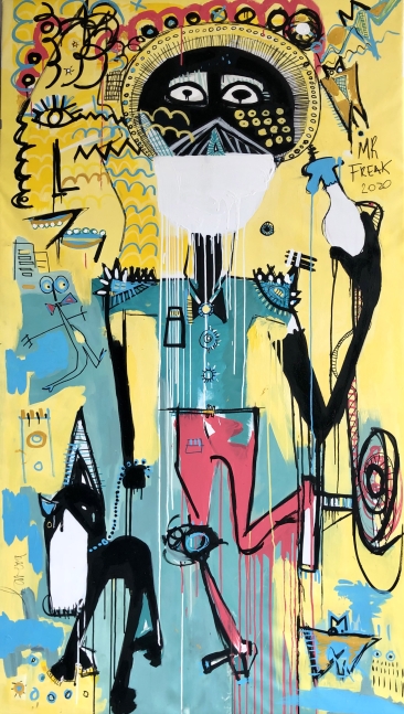 Fernanda Lavera, Mr Freak, 2020, 79 x 43 inches, Acrylic and Oil on canvas, Graffiti and Street Art for Sale at Manolis Projects Art Gallery