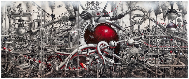Samuel Gomez, Oasis, 2015, Graphite, Acrylic and ink on paper, 42 x 108 inches