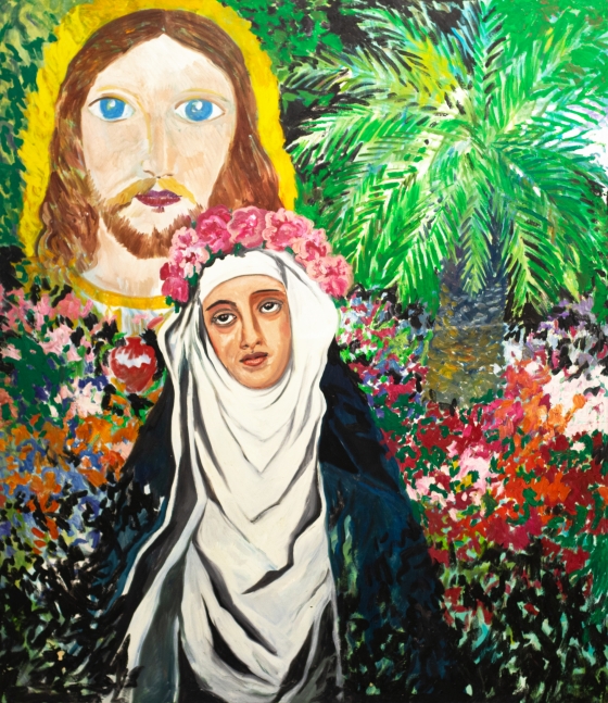 Hunt Slonem, Saint Rosa of Lima, 1984, Oil painting on canvas, 84 x 72 inches, Large Scale Painting, Hunt Slonem art for sale