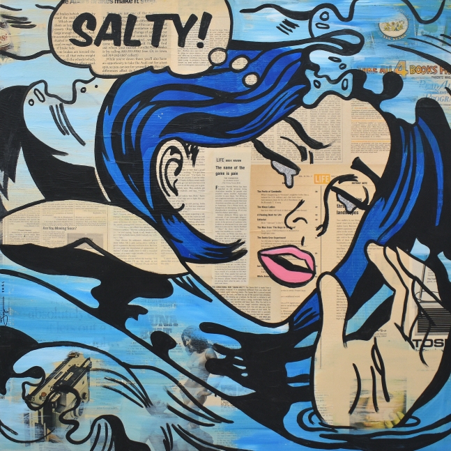 Jojo Anavim, Salty!, 2021, Acrylic, collage and Diamond Dust on canvas, 30 x 30 inches, jojo anavim art for sale